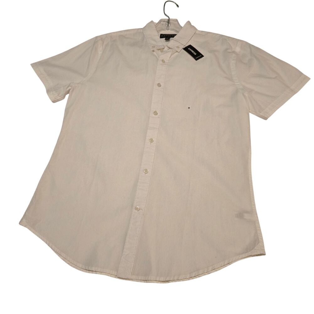 Express Men's M White Short Sleeve Oxford Button Down Casual Shirt New w/ Tags - Picture 3 of 13